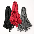 Fashion women wholesale Tassel tasseled pom pom shawl lady pashmina scarf with fur ball